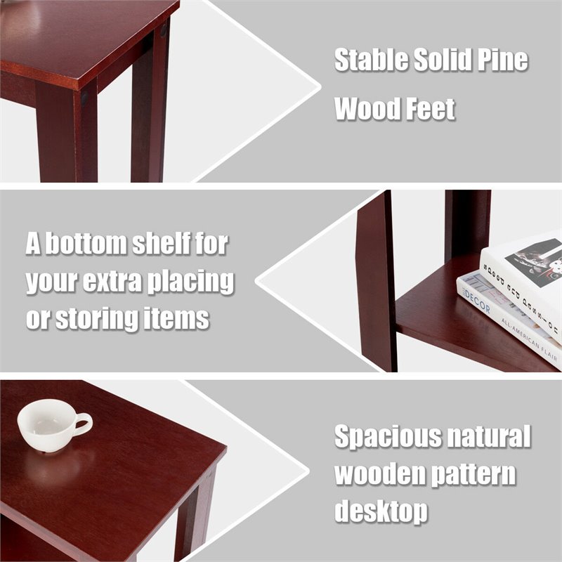 Costway Contemporary Solid Wood Chair Side Table in Walnut Finish