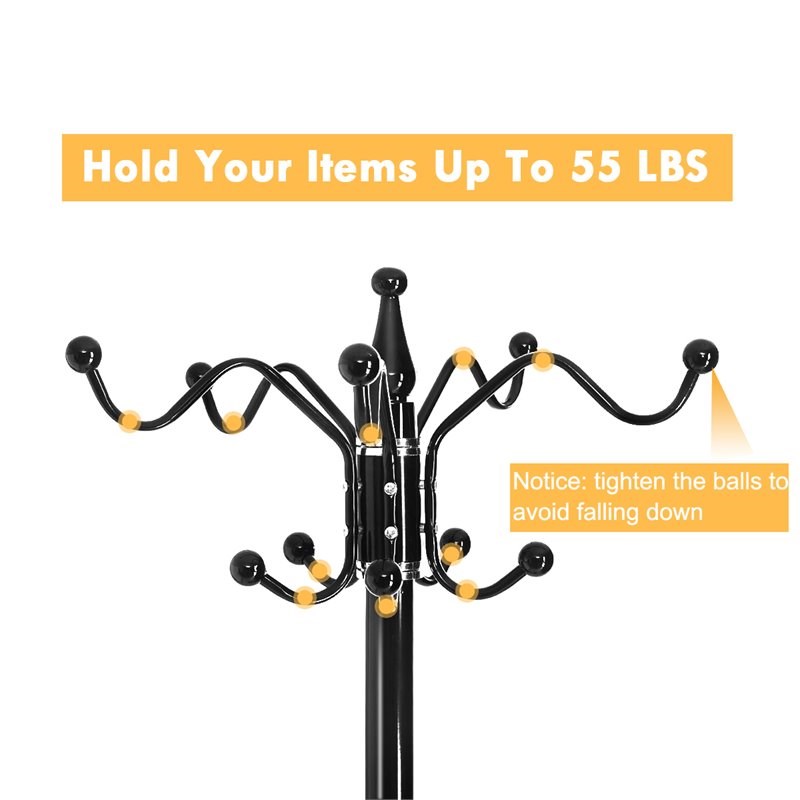 Costway 70'' Contemporary Iron & Marble Coat Rack with 15 Hooks in Black