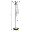 Costway 70'' Contemporary Iron & Marble Coat Rack with 15 Hooks in Black
