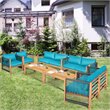 Costway 8 Pieces Wood Patio Furniture Set with Rope Armrest in Turquoise