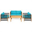 Costway 8 Pieces Wood Patio Furniture Set with Rope Armrest in Turquoise