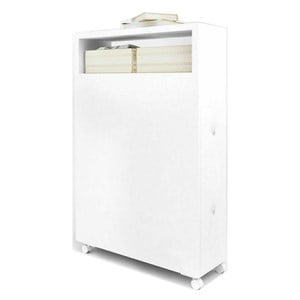 Costway Contemporary MDF Floor Cabinet with 4 Rolling Casters in White Finish