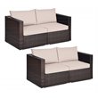 Costway 4 Pieces Rattan Patio Corner Sofa Sectional with Cushion in Beige