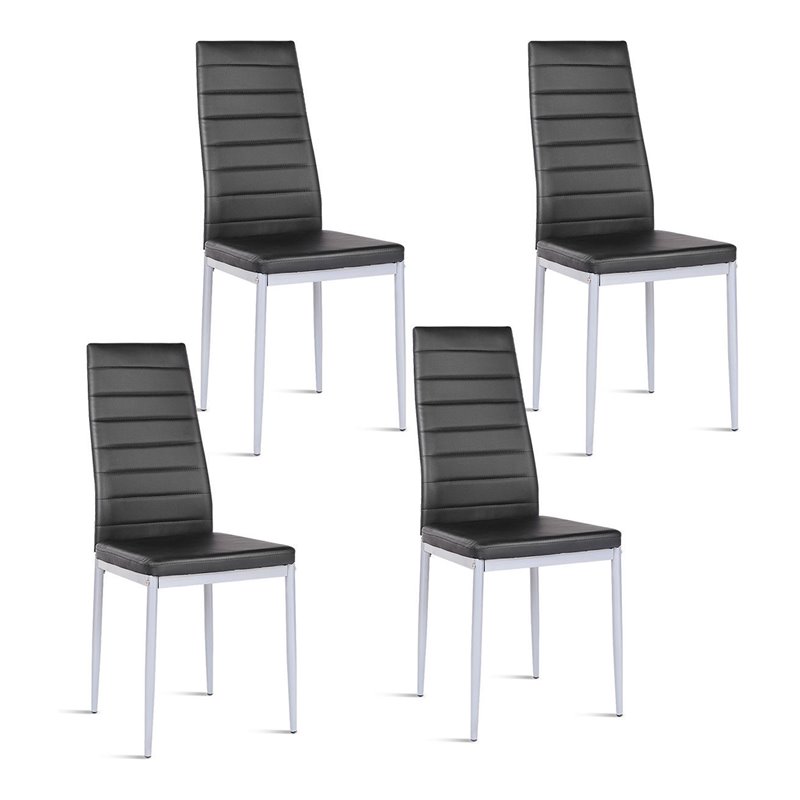 Costway Contemporary PU Leather and Steel Dining Side Chairs in Black (Set of 4)