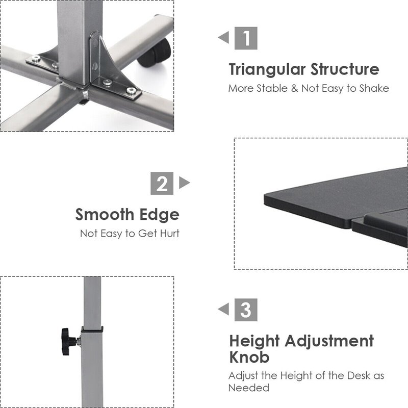 Costway Adjustable Angle & Height Rolling Laptop Desk Stand in Silver/Black
