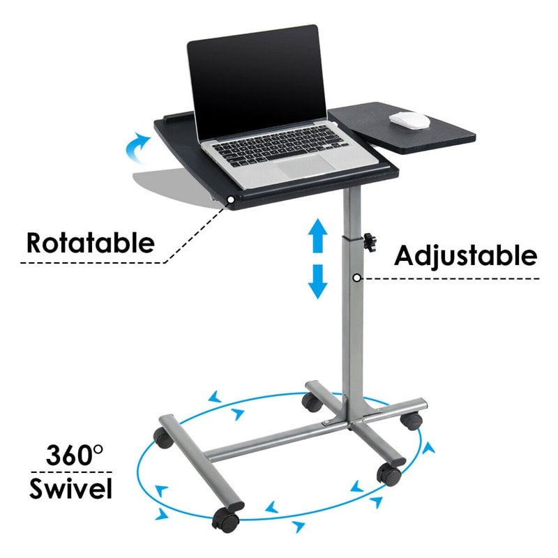 Costway Adjustable Angle & Height Rolling Laptop Desk Stand in Silver/Black