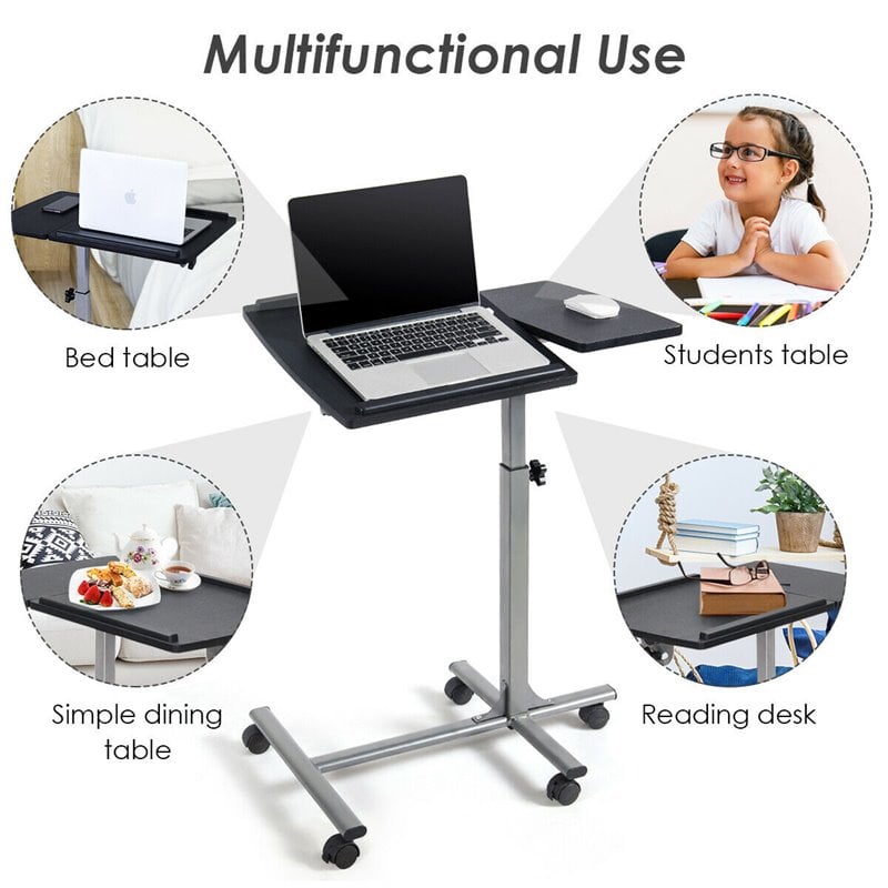 Costway Adjustable Angle & Height Rolling Laptop Desk Stand in Silver/Black