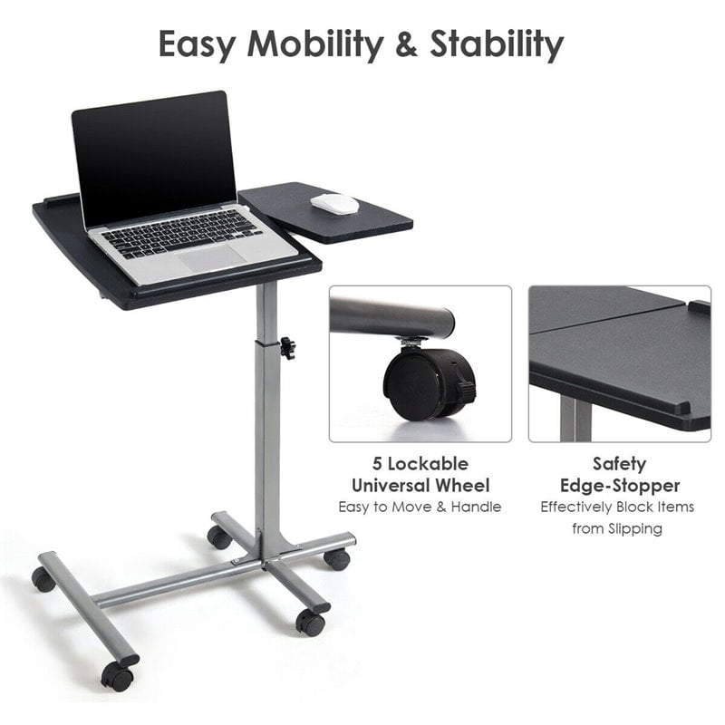 Costway Adjustable Angle & Height Rolling Laptop Desk Stand in Silver/Black