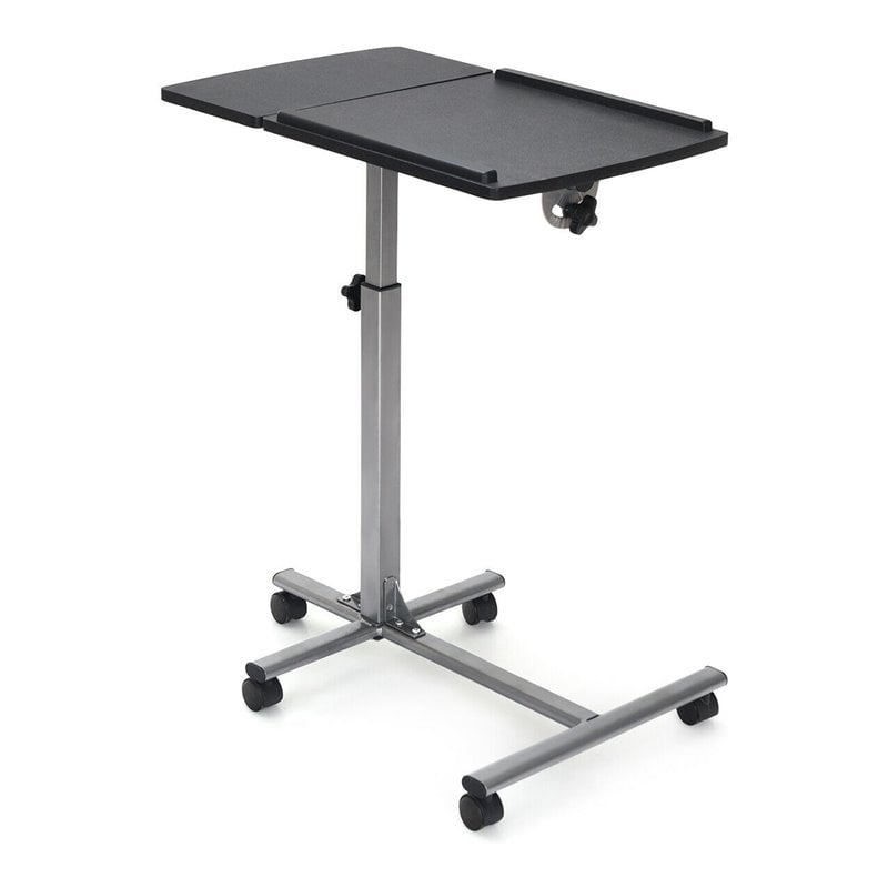 Costway Adjustable Angle & Height Rolling Laptop Desk Stand in Silver/Black