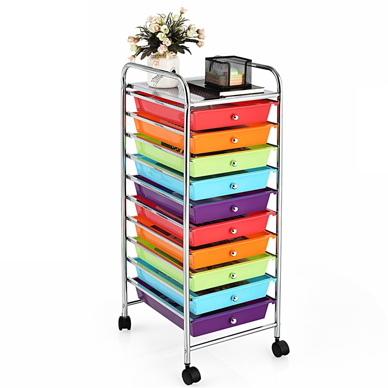 Costway Metal Scrapbook Paper Rolling Storage Cart with 10 Drawer in Multi-Color