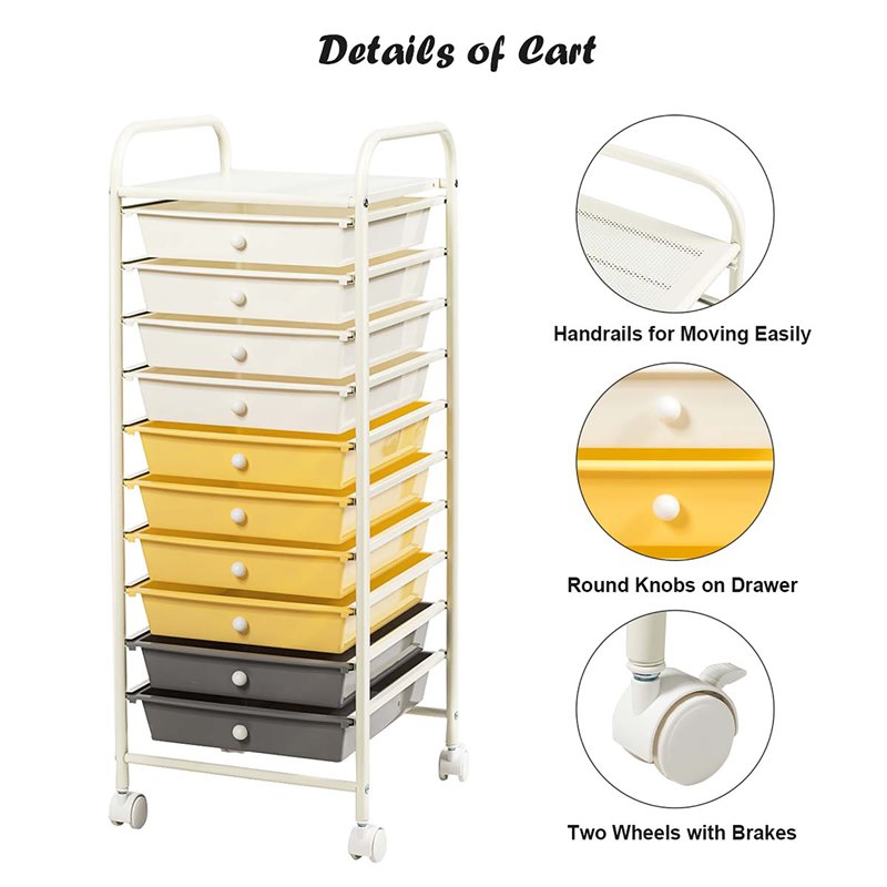 Costway Scrapbook Paper Rolling Storage Cart with 10 Drawer in Multi-Color