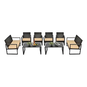 Costway 8 Pieces Rattan Garden Deck Patio Furniture Set with Cushion in Brown