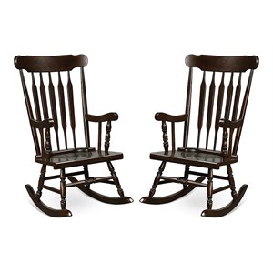 Costway 17.5&quot Solid Rubber Wood Rocking Chair in Coffee/Glossy (Set of 2)