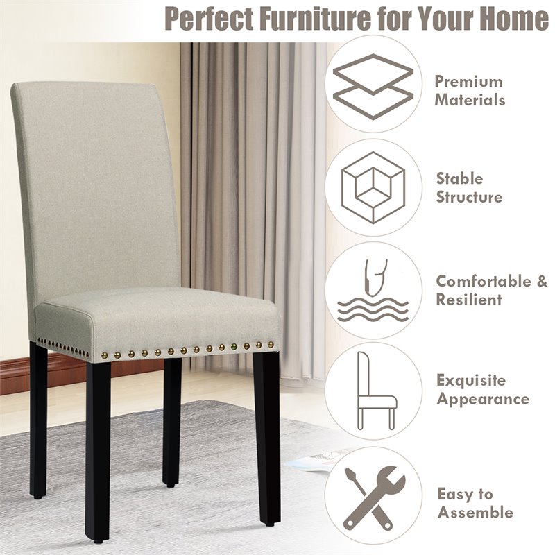 Costway Wood and Fabric Dining Chairs with Nailhead Trim in Beige (Set of 4)