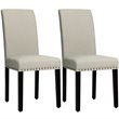 Costway Wood and Fabric Dining Chairs with Nailhead Trim in Beige (Set of 4)