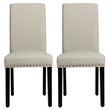 Costway Wood and Fabric Dining Chairs with Nailhead Trim in Beige (Set of 4)