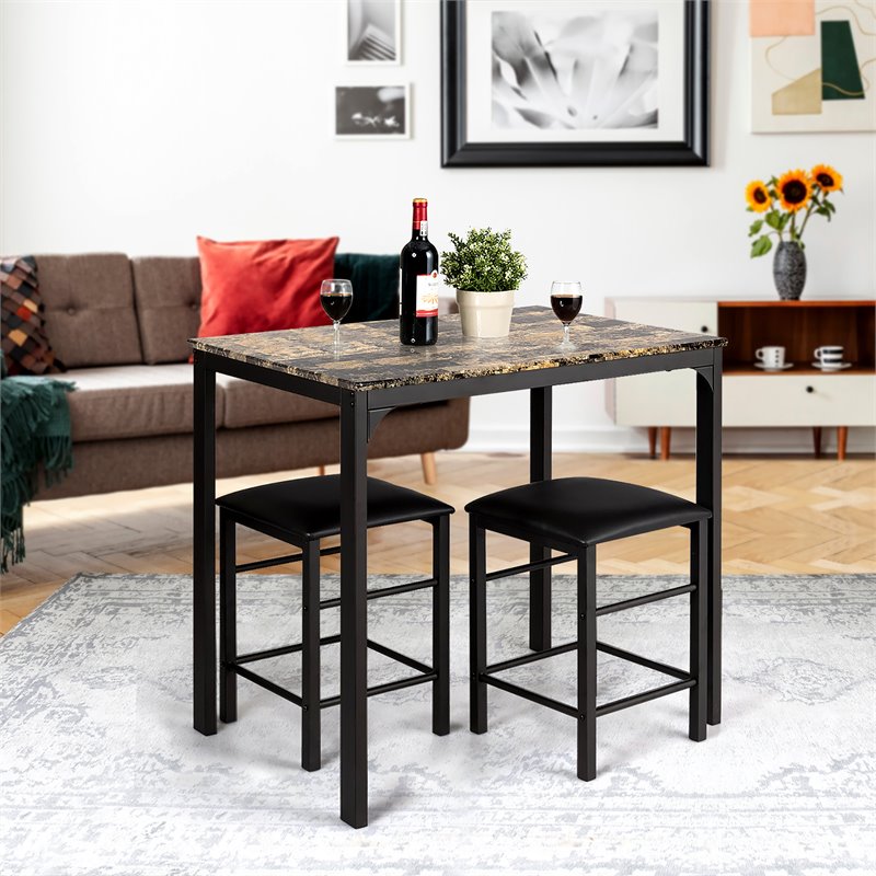 Costway 3 Pieces Wood Counter Height Dining Set with Table and 2 Stools in Brown