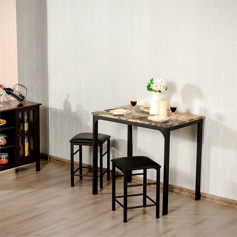 Costway 3 Pieces Wood Counter Height Dining Set with Table and 2 Stools in Brown