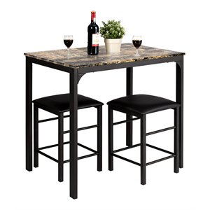 Costway 3 Pieces Wood Counter Height Dining Set with Table and 2 Stools in Brown