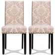 Costway Wood and Fabric Dining Chairs with Nailhead Trim in Pink (Set of 4)