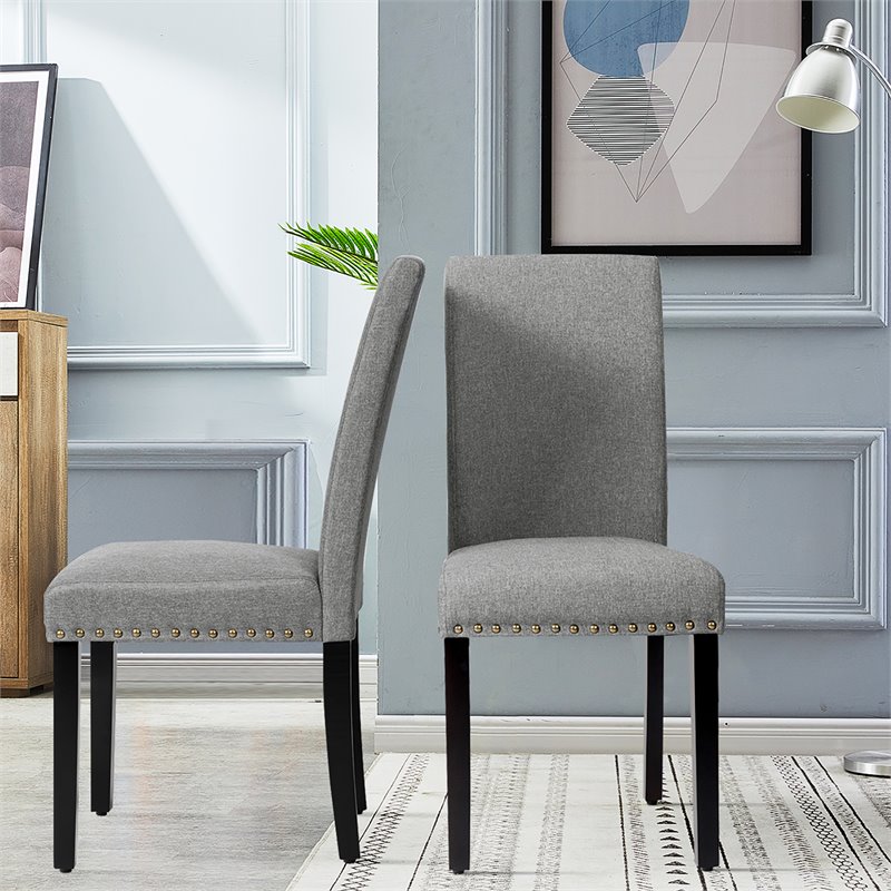 Costway Wood and Fabric Dining Chair with Nailhead Trim in Light Gray (Set of 4)