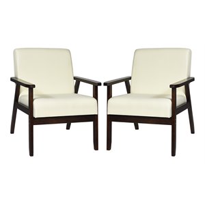 Costway 17&quot Solid Wood Upholstered Accent Armchair in Beige (Set of 2)
