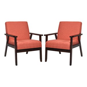 Costway 17&quot Solid Wood Upholstered Accent Armchair in Orange (Set of 2)