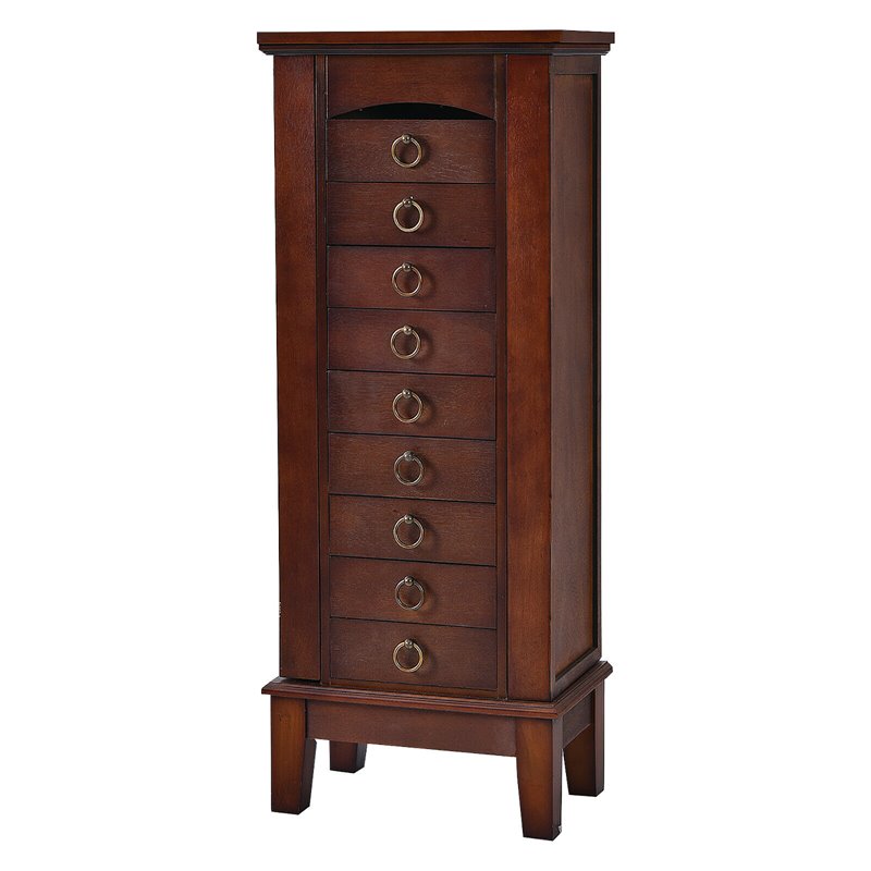 Costway Contemporary MDF and Glass Jewelry Cabinet with 6 Drawers in Walnut