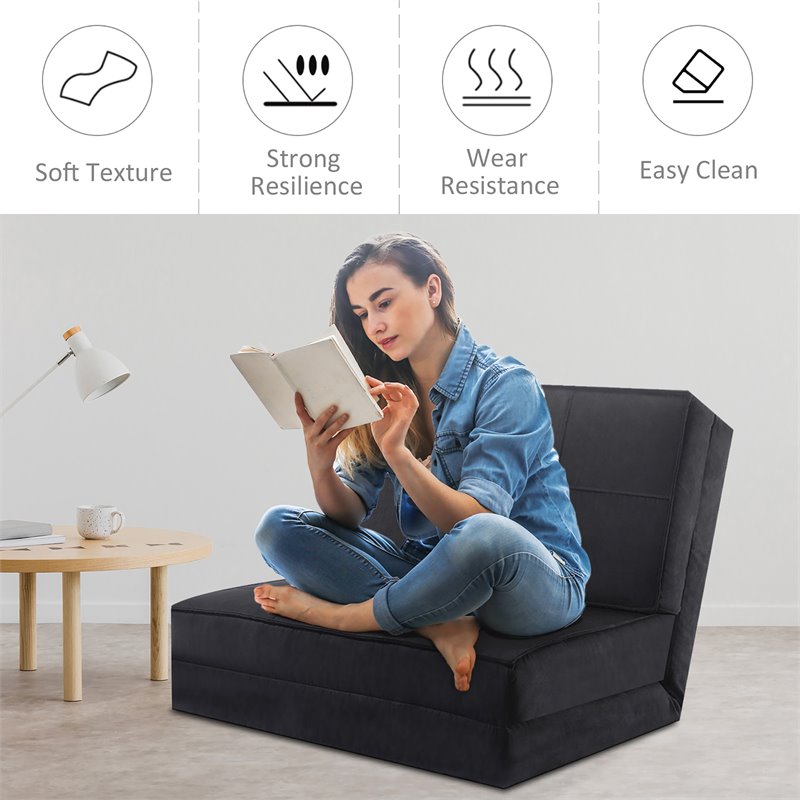 Costway Convertible Fold Down Chair Flip Out Lounger Sleeper Bed in Black