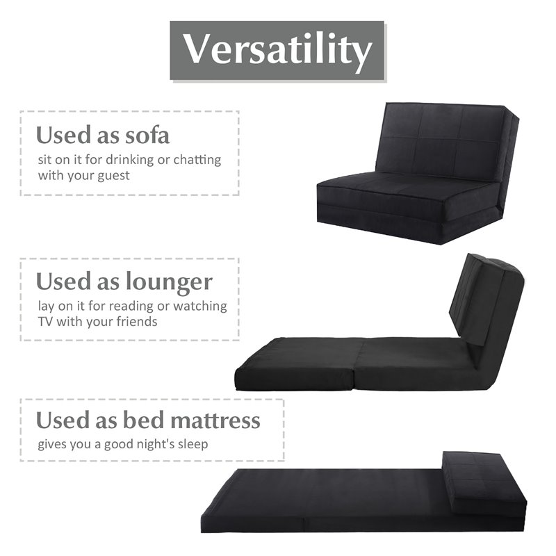 Costway Convertible Fold Down Chair Flip Out Lounger Sleeper Bed in Black
