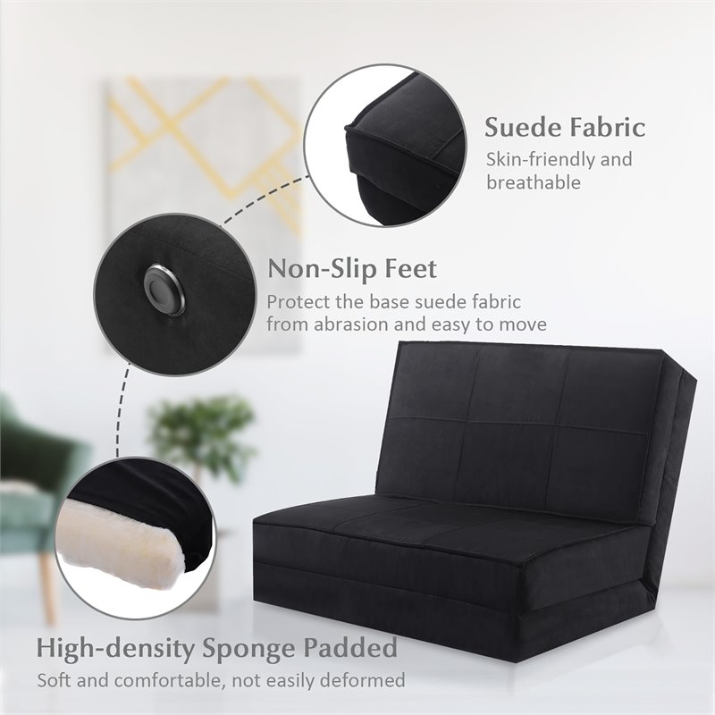 Costway Convertible Fold Down Chair Flip Out Lounger Sleeper Bed in Black