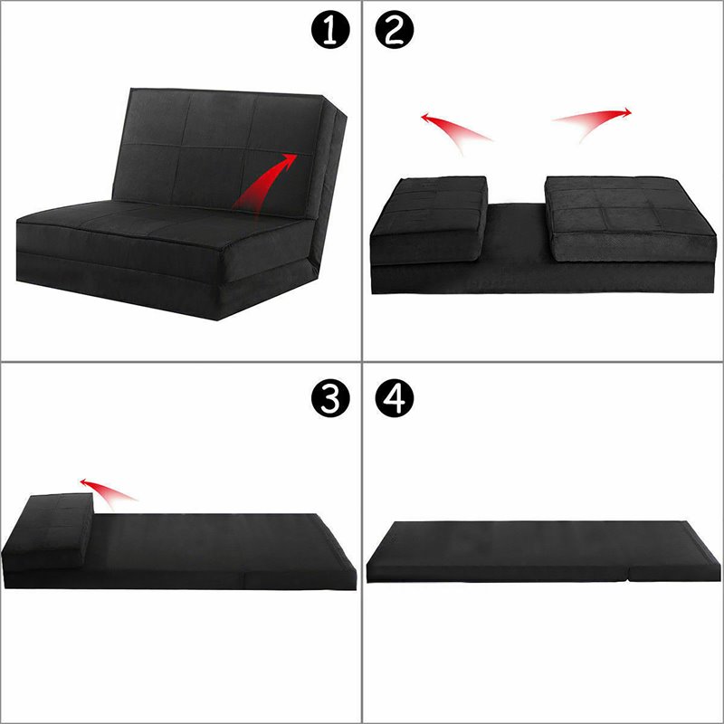 Costway Convertible Fold Down Chair Flip Out Lounger Sleeper Bed in Black