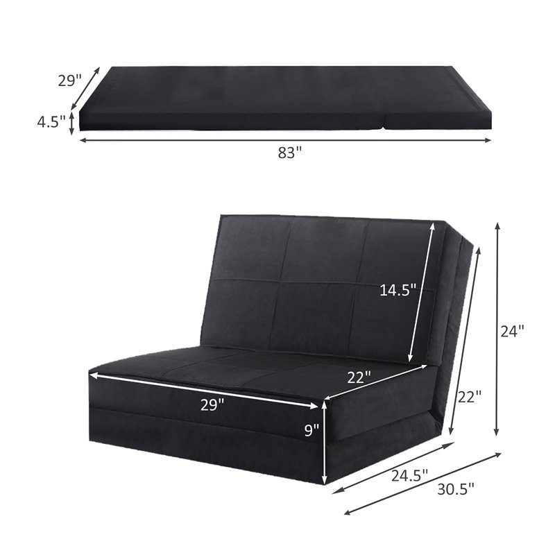 Costway Convertible Fold Down Chair Flip Out Lounger Sleeper Bed in Black