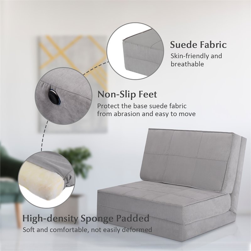 Costway Convertible Fold Down Chair Flip Out Lounger Sleeper Bed in Silver/Gray