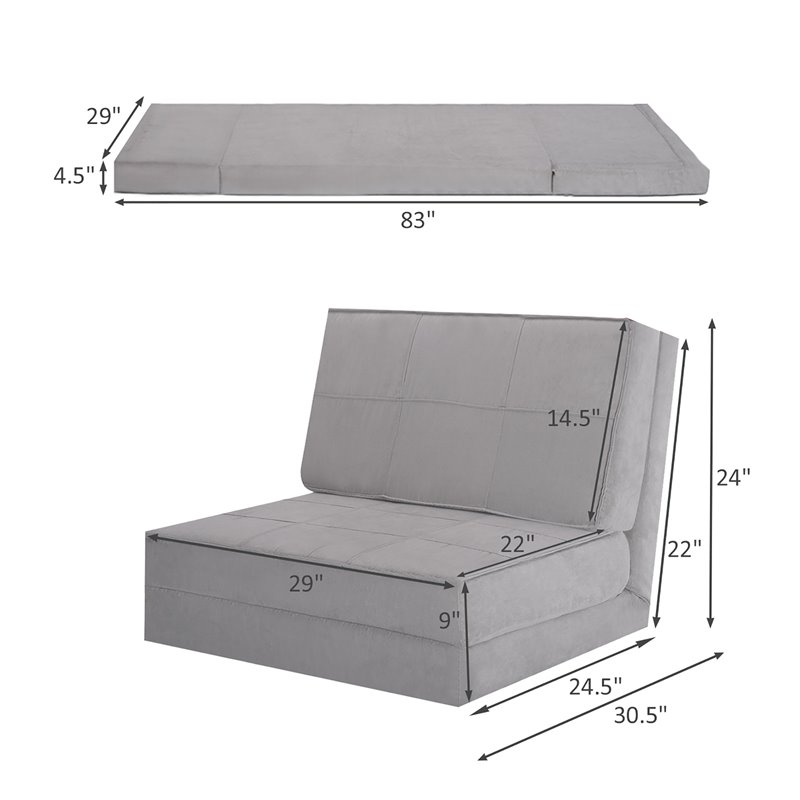 Costway Convertible Fold Down Chair Flip Out Lounger Sleeper Bed in Silver/Gray