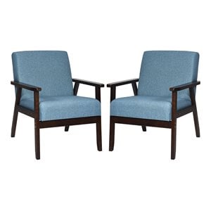 Costway 17&quot Solid Wood Upholstered Accent Armchair in Blue (Set of 2)