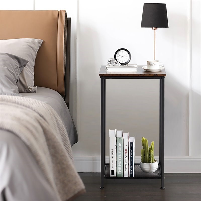 Costway Contemporary Particle Board and Steel End Table in Brown (Set of 2)