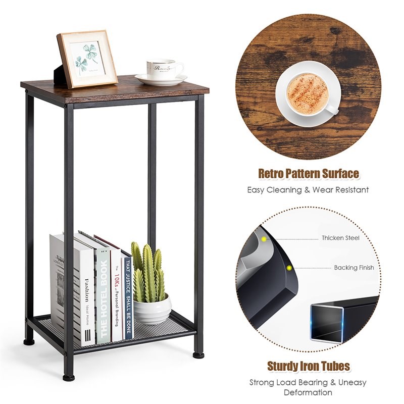 Costway Contemporary Particle Board and Steel End Table in Brown (Set of 2)