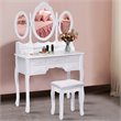 Costway Pine Wood Vanity Table Set with 7 Functional Drawers in White