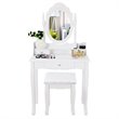 Costway Contemporary Pine Wood Vanity Table Set with 1 Big Drawer in White