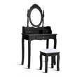Costway Contemporary Pine Wood Vanity Table Set with 1 Big Drawer in Black