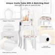 Costway Contemporary Pine Wood Vanity Table Set with 3 Storage Drawers in White