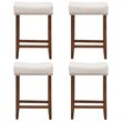 Costway 24'' Rubber Wood Nailhead Saddle Bar Stools in Beige (Set of 4)