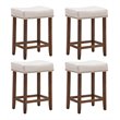Costway 24'' Rubber Wood Nailhead Saddle Bar Stools in Beige (Set of 4)