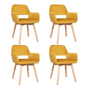 Costway 29.5&quot Velvet Fabric Modern Accent Armchairs in Yellow (Set of 4)