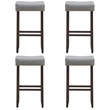 Costway 29'' Rubber Wood Nailhead Saddle Bar Stools in Gray (Set of 4)