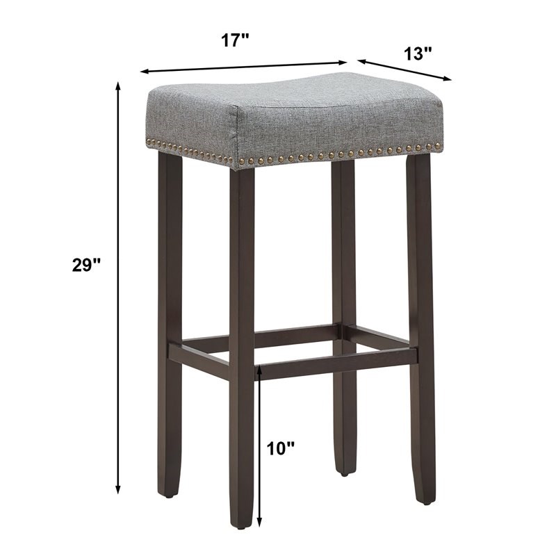 Costway 29'' Rubber Wood Nailhead Saddle Bar Stools in Gray (Set of 4)