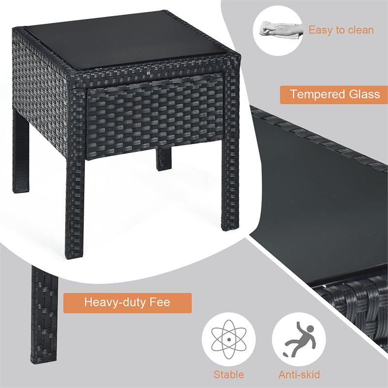 Costway 3 Pieces Rattan Patio Furniture Set with Cushion Outdoor in Black