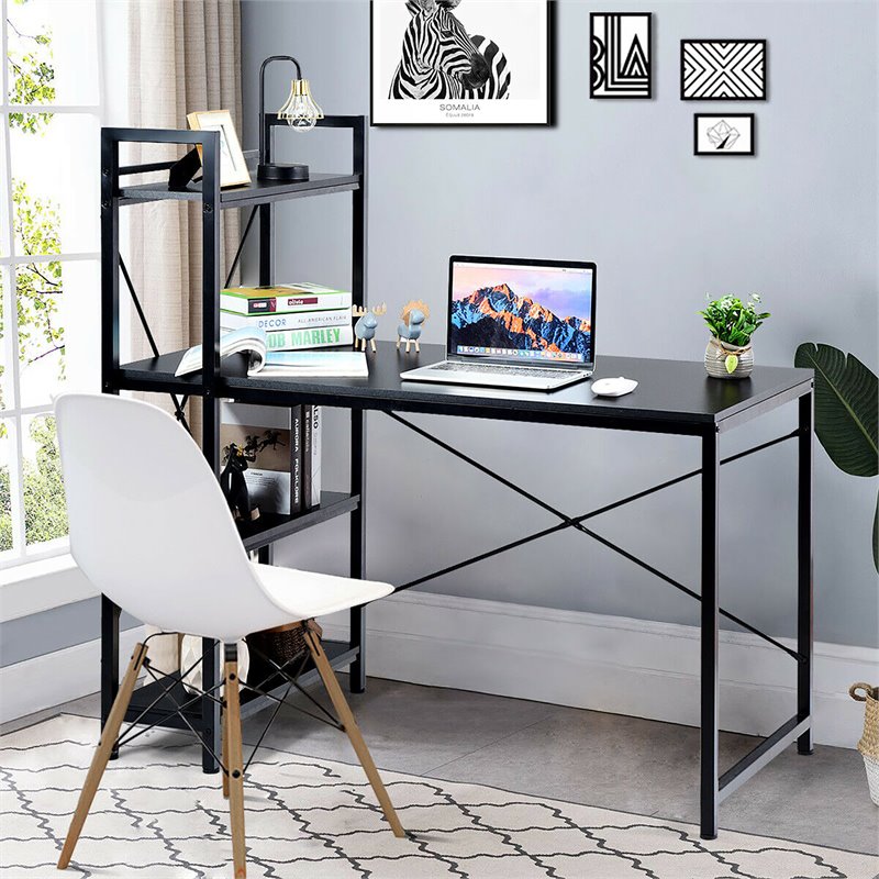 Costway 4-tier Contemporary MDF and Iron Computer Desk in Black