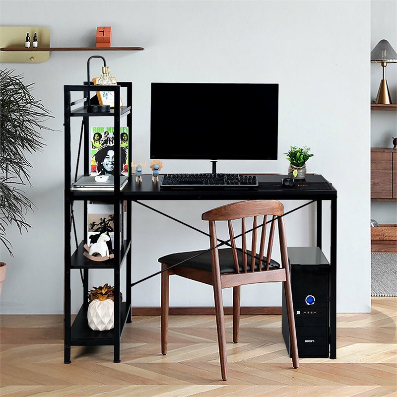 Costway 4-tier Contemporary MDF and Iron Computer Desk in Black
